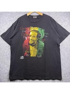 Vintage 90s Bob Marley Get Up Stand Up Rasta Wild Oats T-Shirt Black XL